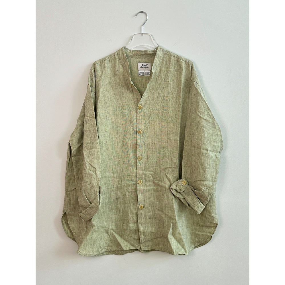 FLAX Women's SZ L 100% Linen Summer Long Green Duster, Tunic, Jacket, Shirt